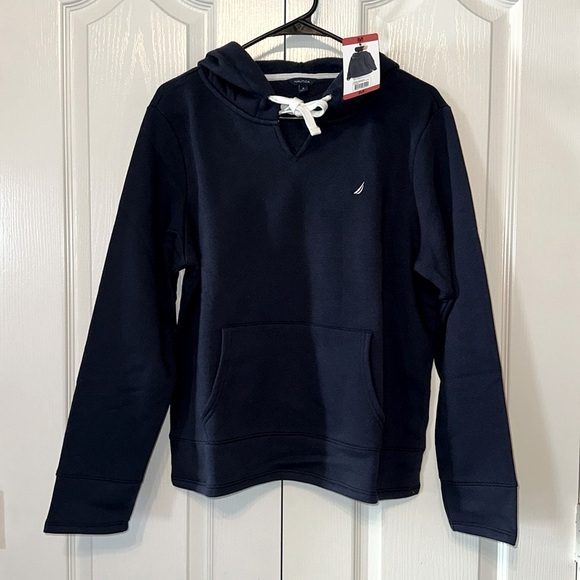 Woman Nautica Hoodie with V Neck and front pockets Size Medium Navy Blue - Picture 1 of 13